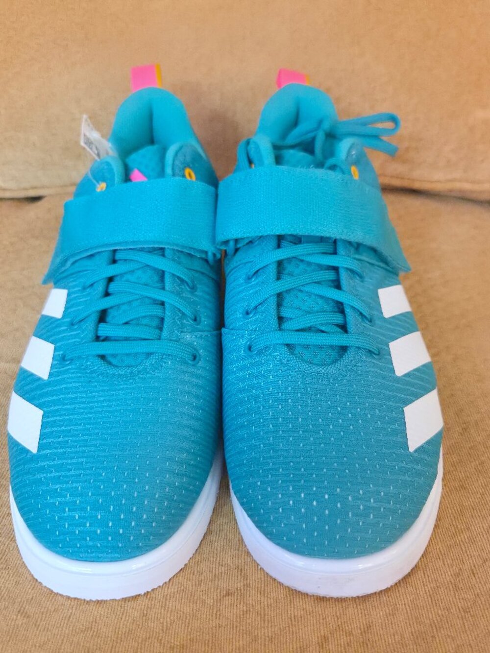 Adidas Size 11.5 Powerlift 5 Weightlifting Shoe Teal Pink White Men's JP9877 NEW